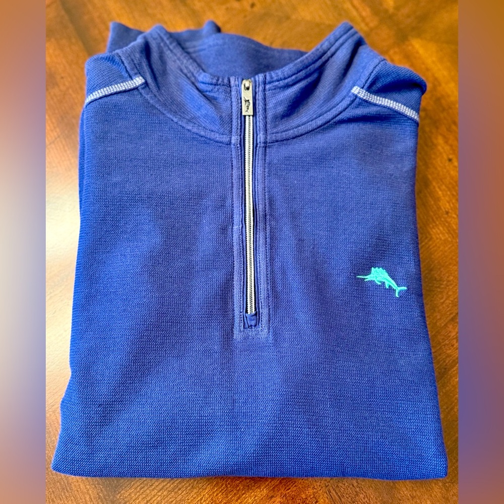 Tommy Bahama Royal Blue Quarter-Zip Sweater with Teal Marlin, Sz XL